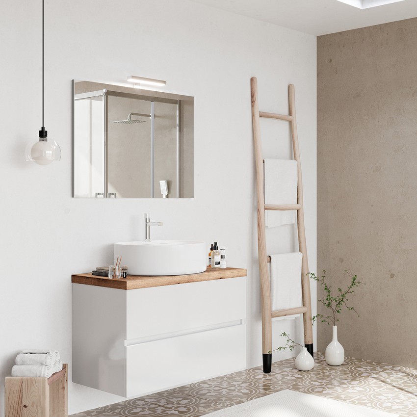 Hängender Badezimmerschrank in Weiß und Holz 80 cm mit Aufsatzwaschbecken>
<figcaption><a href=